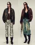 Firelady Fur Vintage Waxed Sheepskin Oversized Stand Collar Leather Jacket "Flight Notes" - variant_title