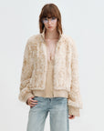 Firelady Fur William Cream Frost rex rabbit fur knit jacket in Cream Apricot front view
