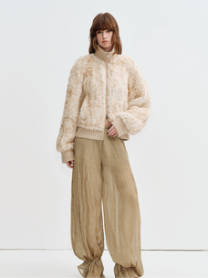 Firelady Fur William Cream Frost Cream Apricot rabbit fur knit jacket styled front outfit