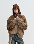 Firelady Fur William Cream Frost rabbit fur knit jacket in Mist Gray Amber upper body view