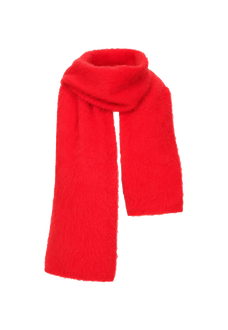 Red alpaca wool scarf for women with soft brushed texture