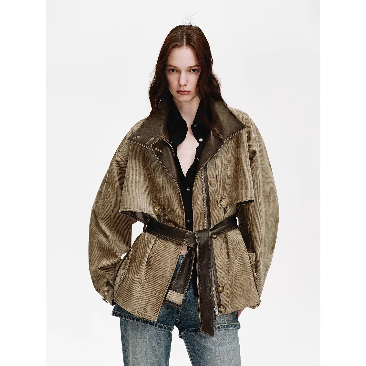 Firelady Fur Women's Belted Trench Coat - Drop Shoulder Short Jacket “Retro Traveler Style” - variant_title
