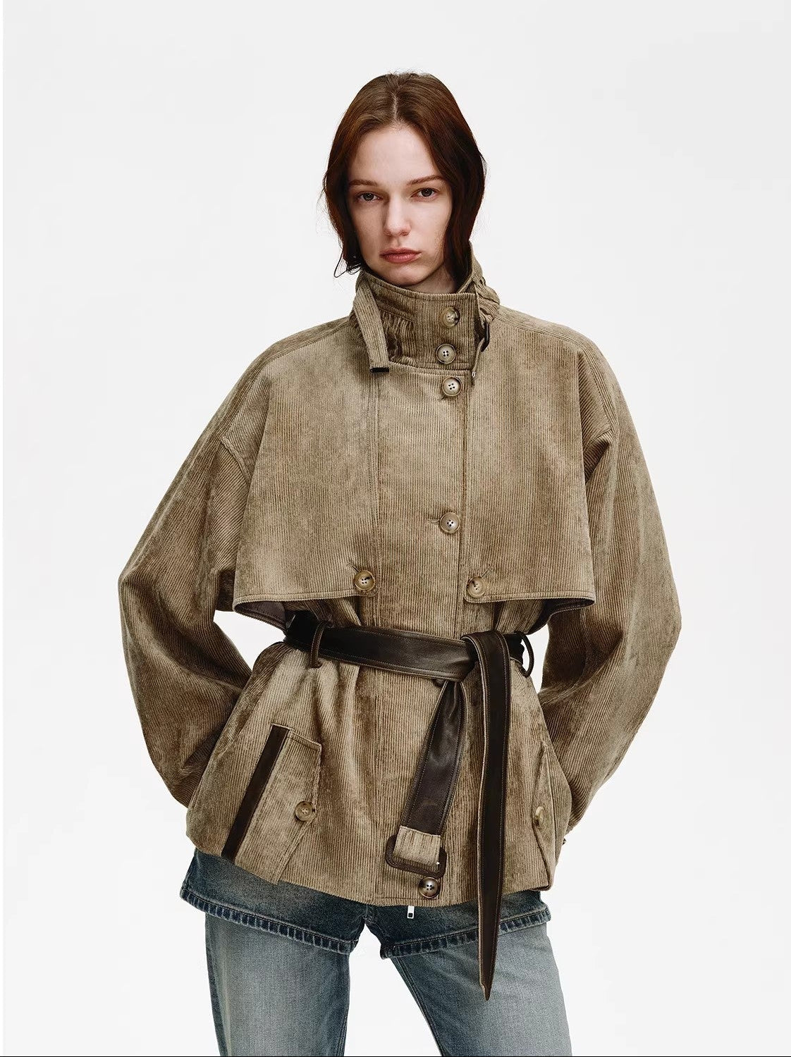 Firelady Fur Women's Belted Trench Coat - Drop Shoulder Short Jacket “Retro Traveler Style” - variant_title