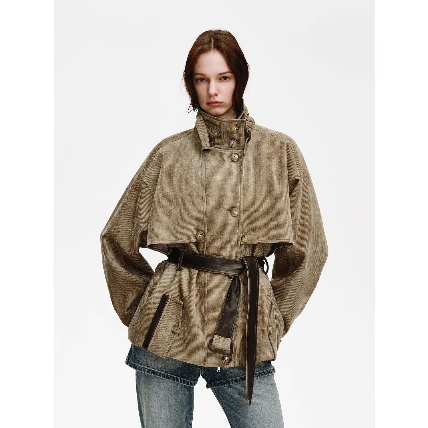 Firelady Fur Women's Belted Trench Coat - Drop Shoulder Short Jacket “Retro Traveler Style” - variant_title
