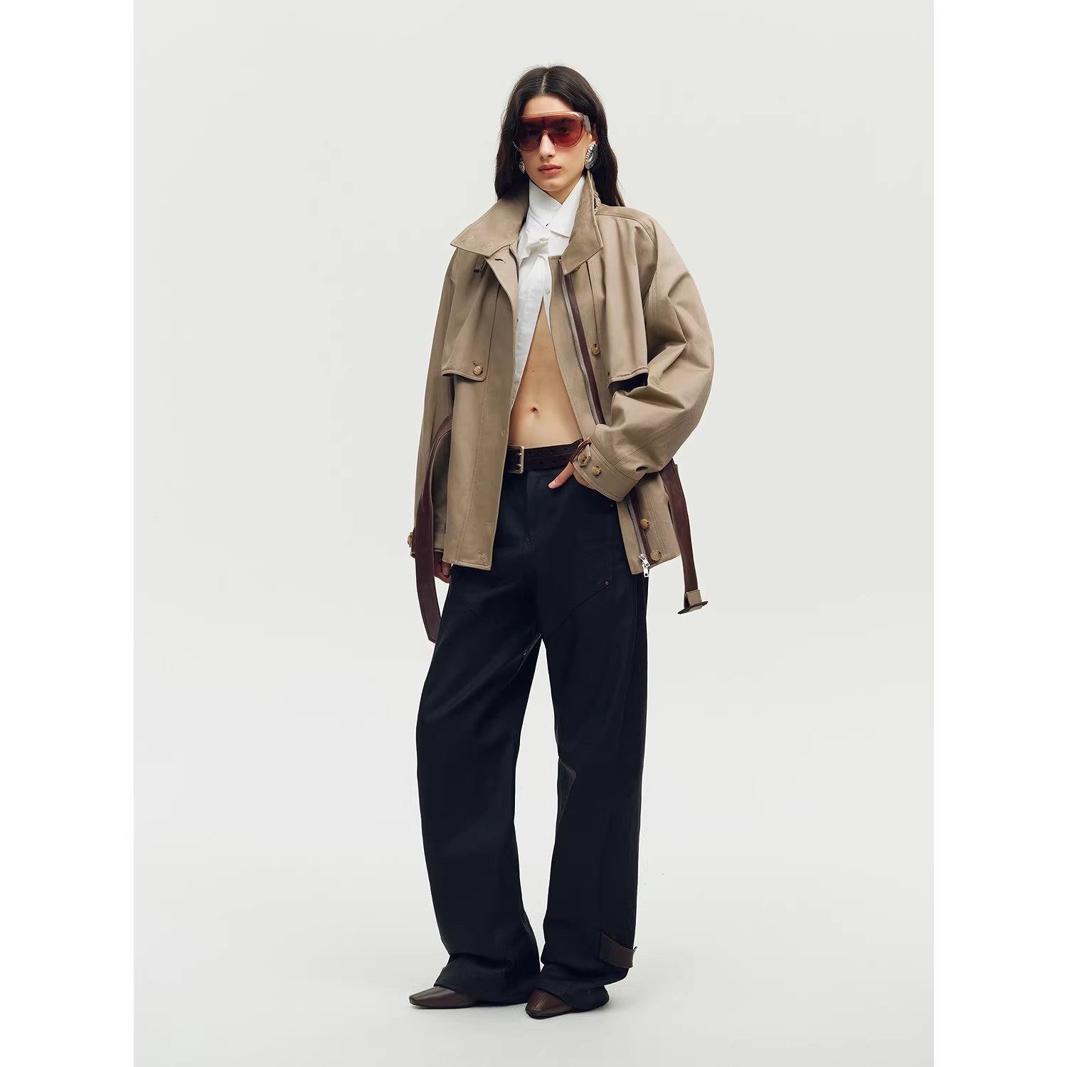 Firelady Fur Women's Belted Trench Coat - Drop Shoulder Short Jacket “Retro Traveler Style” - variant_title