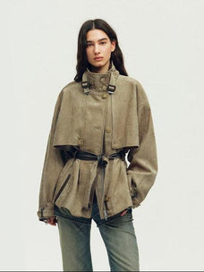 Firelady Fur Women's Belted Trench Coat - Drop Shoulder Short Jacket “Retro Traveler Style” - variant_title