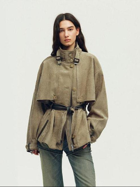 Firelady Fur Women's Belted Trench Coat - Drop Shoulder Short Jacket “Retro Traveler Style” - variant_title