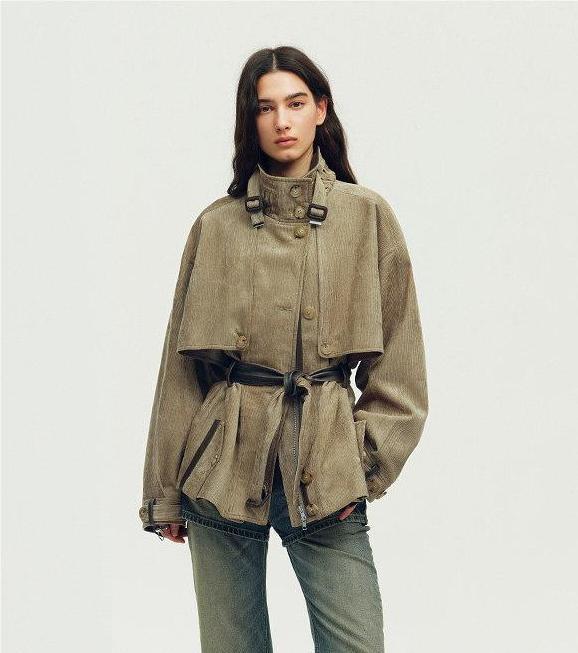 Firelady Fur Women's Belted Trench Coat - Drop Shoulder Short Jacket “Retro Traveler Style” - variant_title
