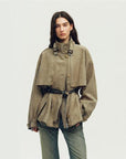 Firelady Fur Women's Belted Trench Coat - Drop Shoulder Short Jacket “Retro Traveler Style” - variant_title