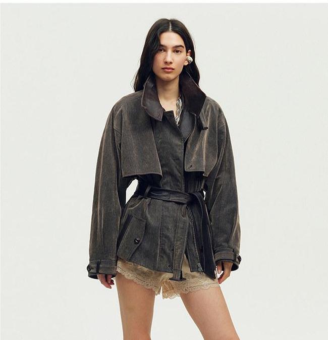 Firelady Fur Women's Belted Trench Coat - Drop Shoulder Short Jacket “Retro Traveler Style” - variant_title