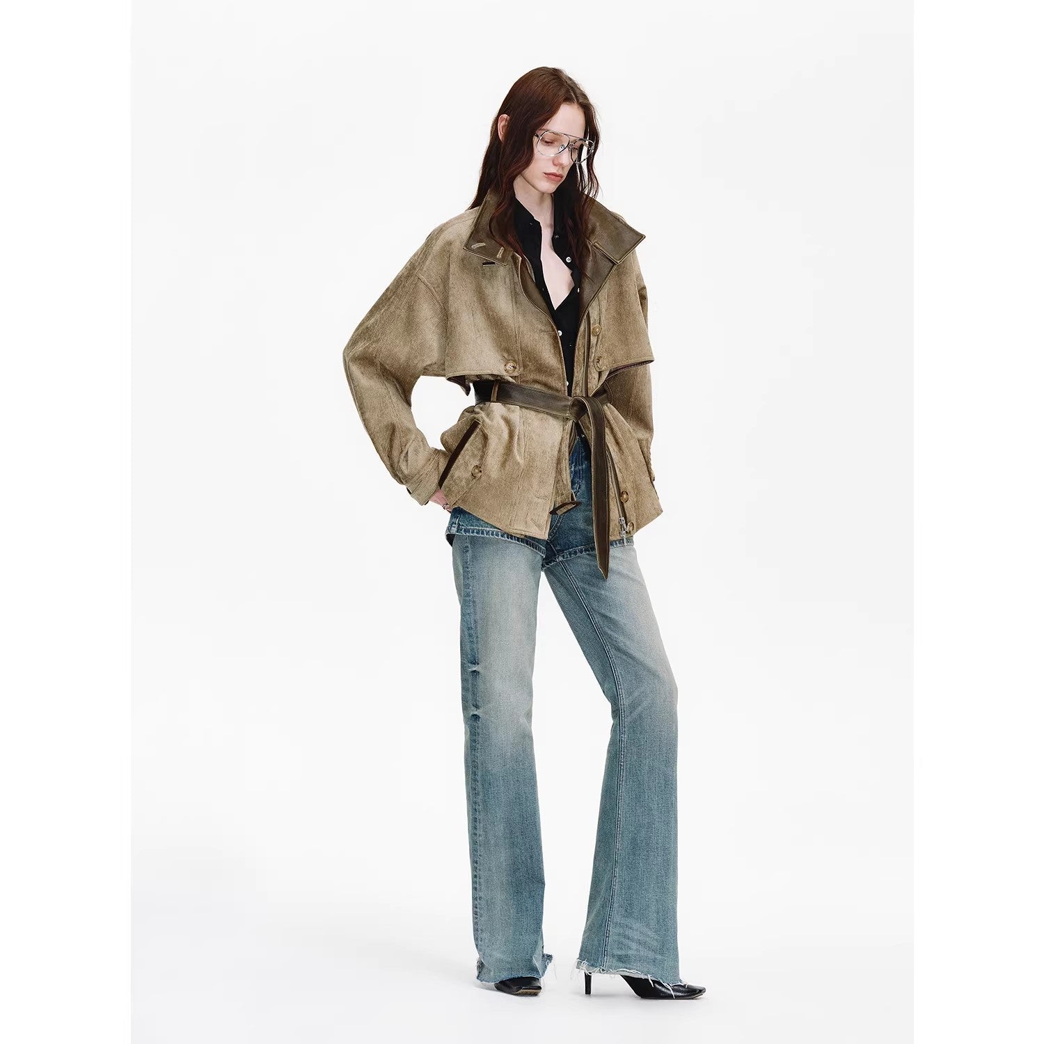 Firelady Fur Women's Belted Trench Coat - Drop Shoulder Short Jacket “Retro Traveler Style” - variant_title