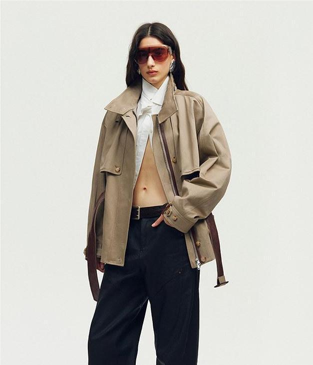 Firelady Fur Women's Belted Trench Coat - Drop Shoulder Short Jacket “Retro Traveler Style” - variant_title