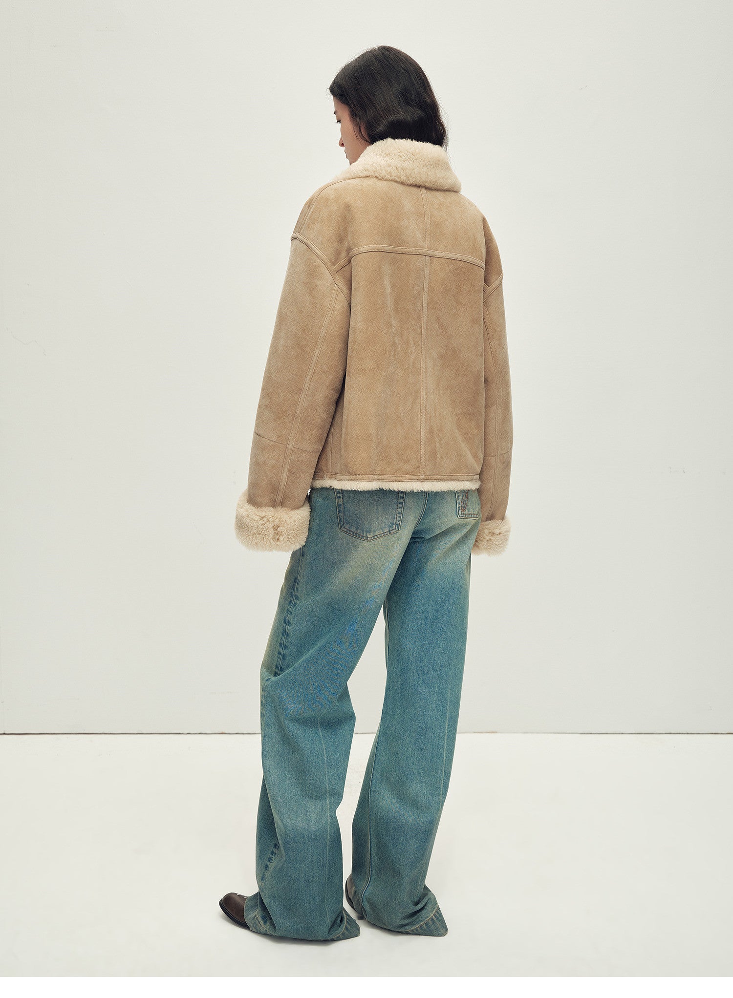 Firelady Fur Women‘s Contrast - Collar Shearling Coat with Shaved Leather Trim &amp; Merino Shearling - variant_title