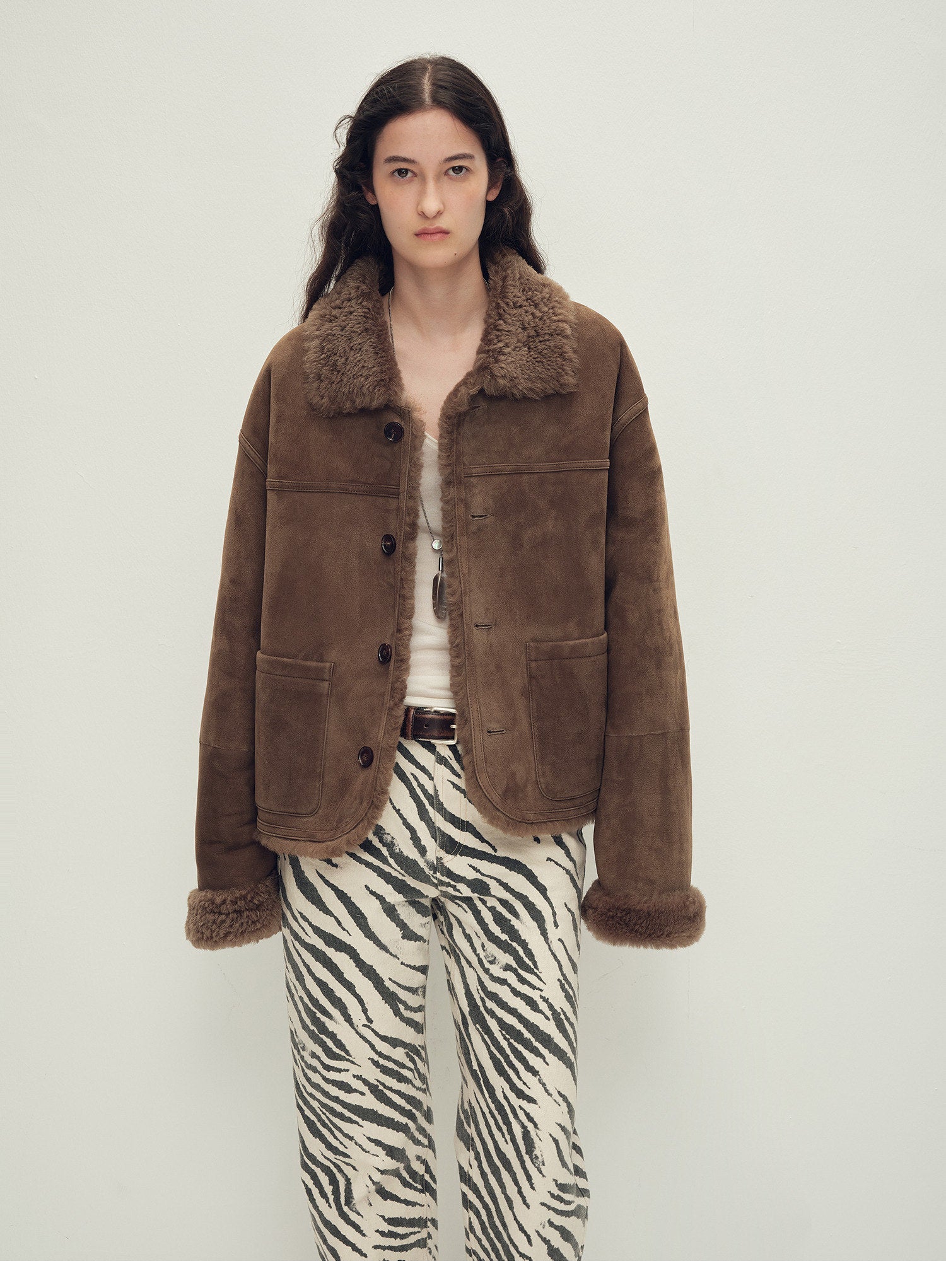 Firelady Fur Women‘s Contrast - Collar Shearling Coat with Shaved Leather Trim &amp; Merino Shearling - variant_title