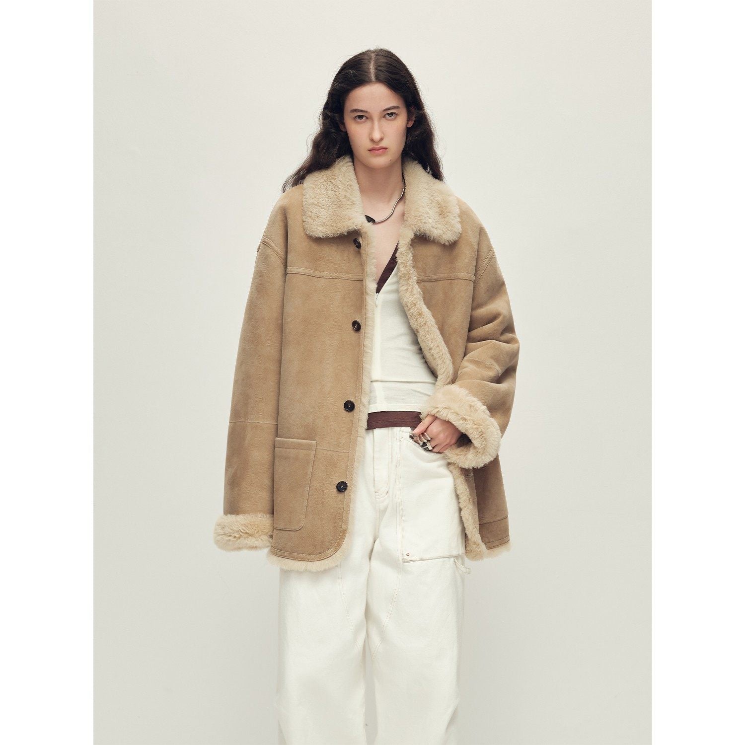 Firelady Fur Women‘s Contrast - Collar Shearling Coat with Shaved Leather Trim & Merino Shearling - variant_title