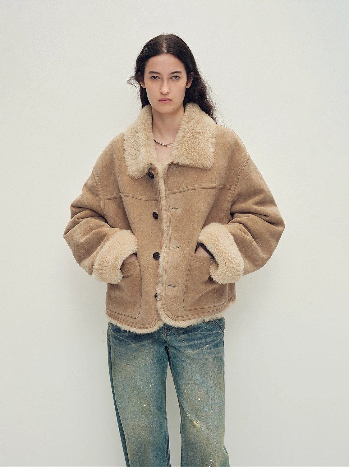 Firelady Fur Women‘s Contrast - Collar Shearling Coat with Shaved Leather Trim & Merino Shearling - variant_title