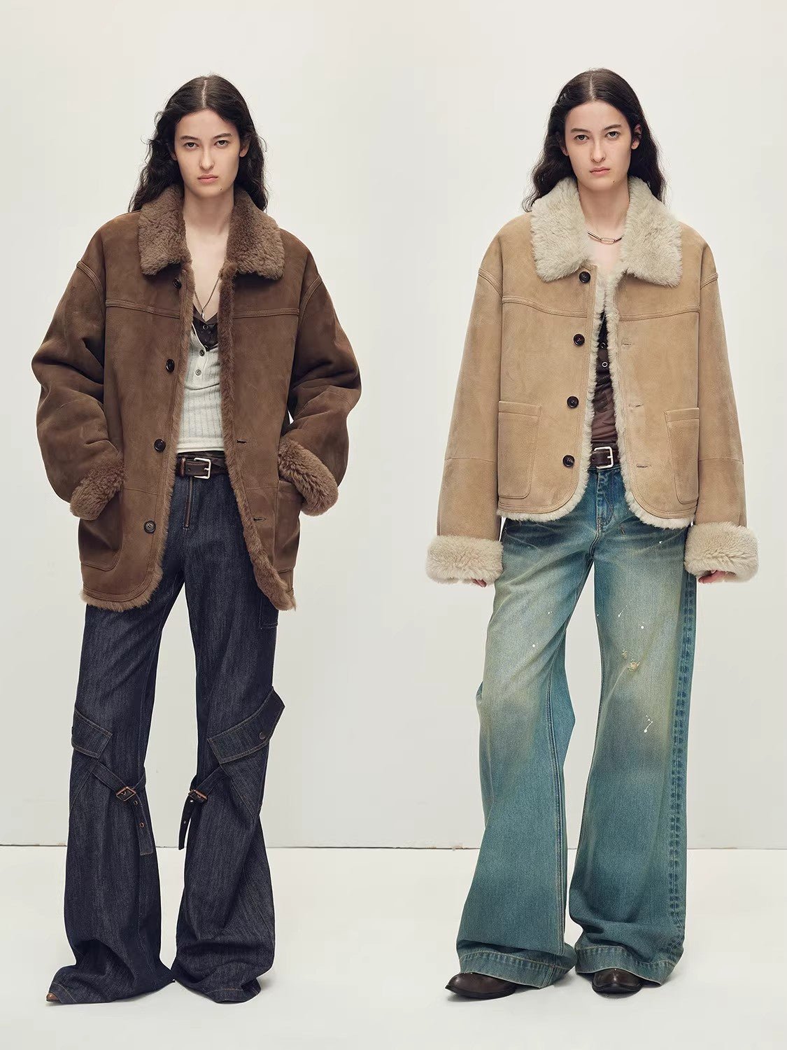 Firelady Fur Women‘s Contrast - Collar Shearling Coat with Shaved Leather Trim &amp; Merino Shearling - variant_title