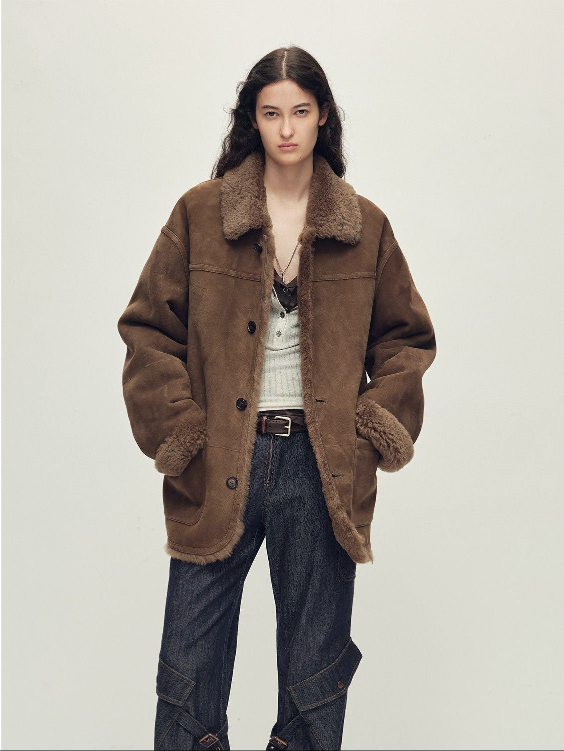 Firelady Fur Women‘s Contrast - Collar Shearling Coat with Shaved Leather Trim & Merino Shearling - variant_title