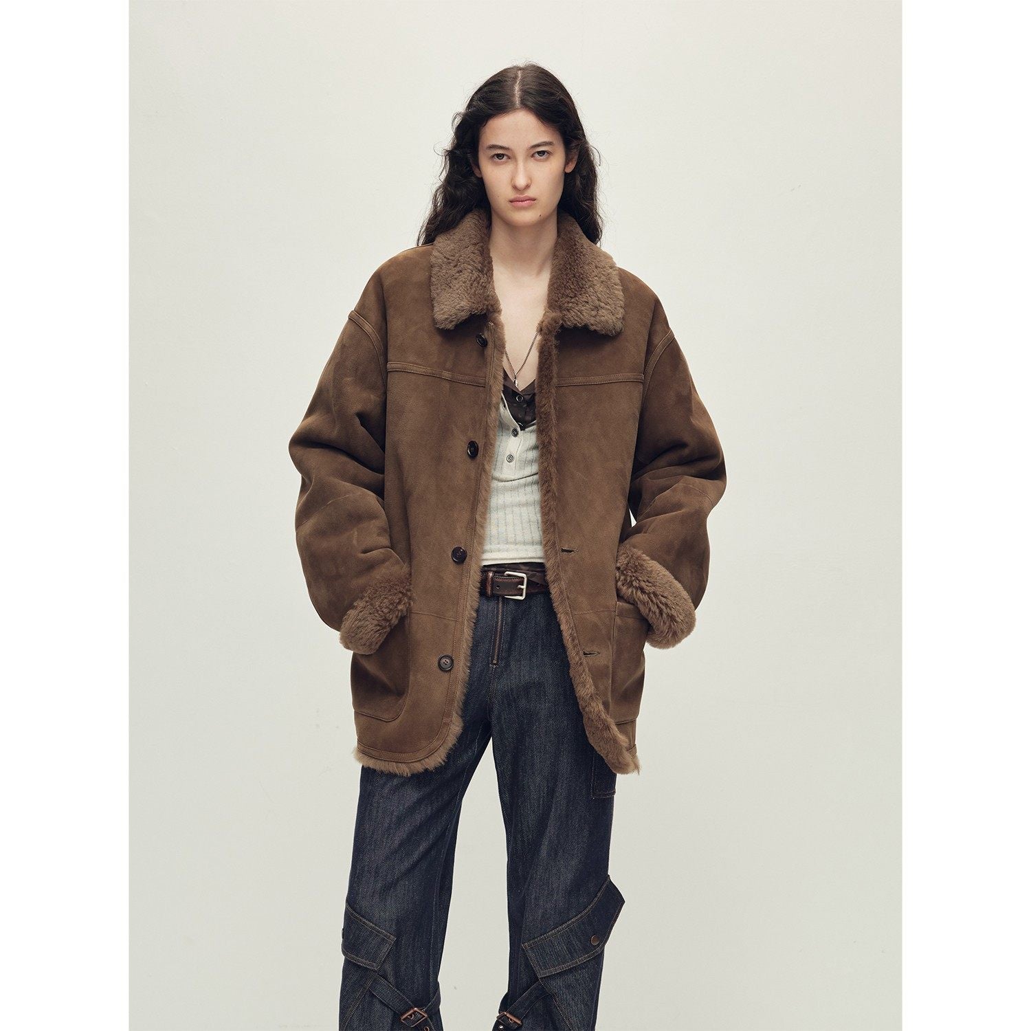 Firelady Fur Women‘s Contrast - Collar Shearling Coat with Shaved Leather Trim & Merino Shearling - variant_title