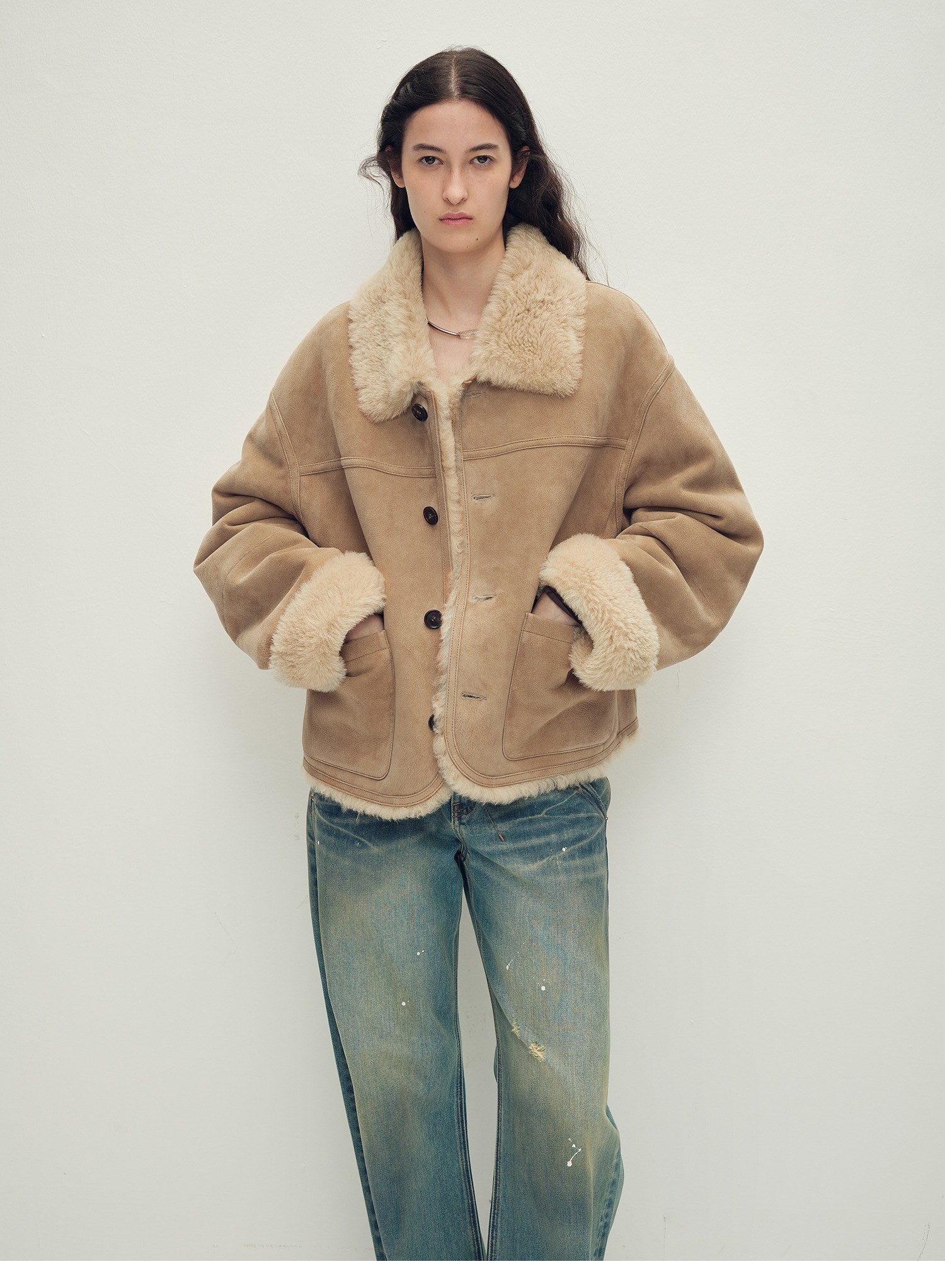 Firelady Fur Women‘s Contrast - Collar Shearling Coat with Shaved Leather Trim & Merino Shearling - variant_title