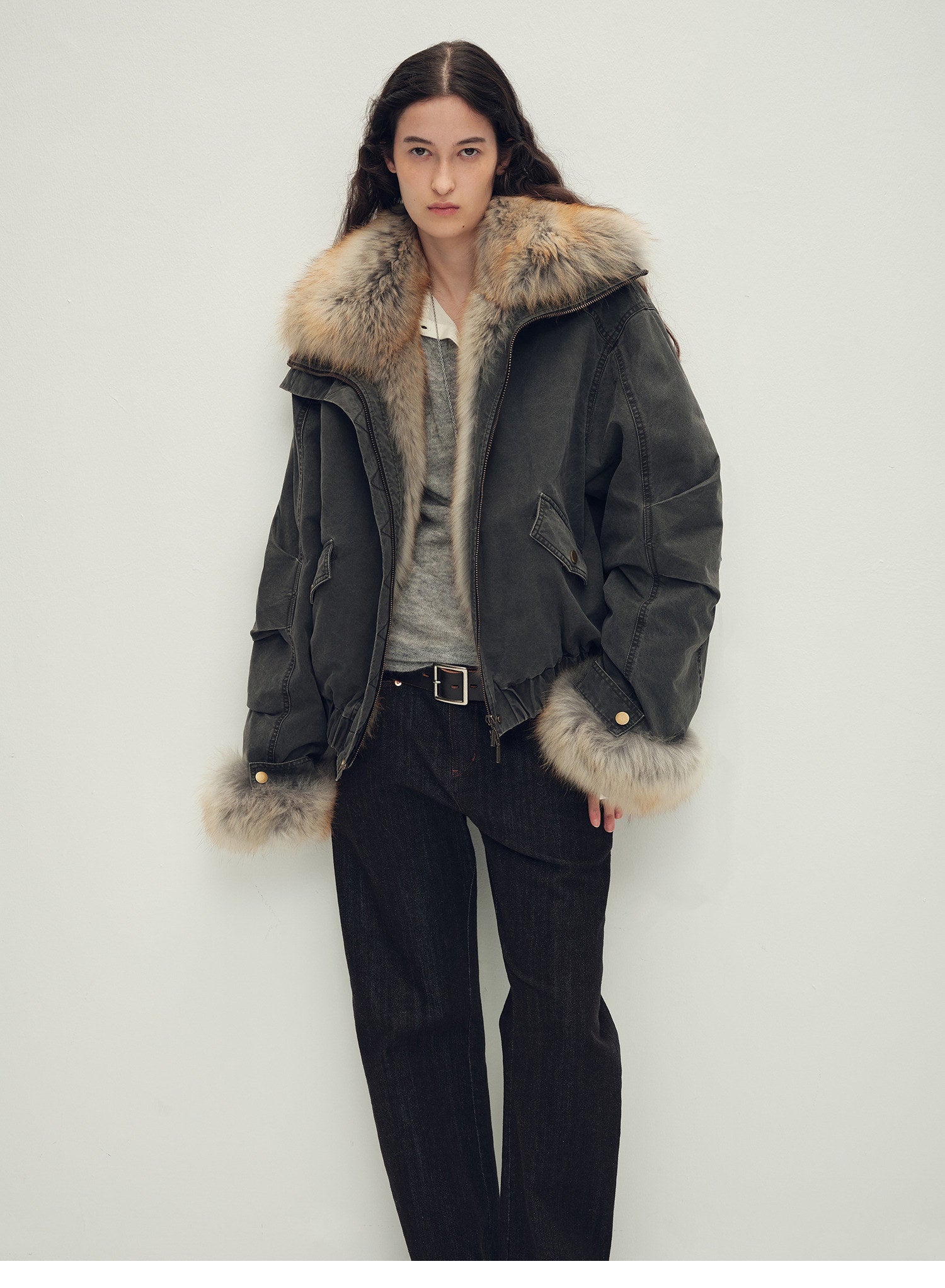 Firelady Fur Women‘s Cropped Fur Parka with Raccoon Fur Trim &amp; 90% Goose Down | Multi - Pocket Utility Style “Nordic Woods” - variant_title