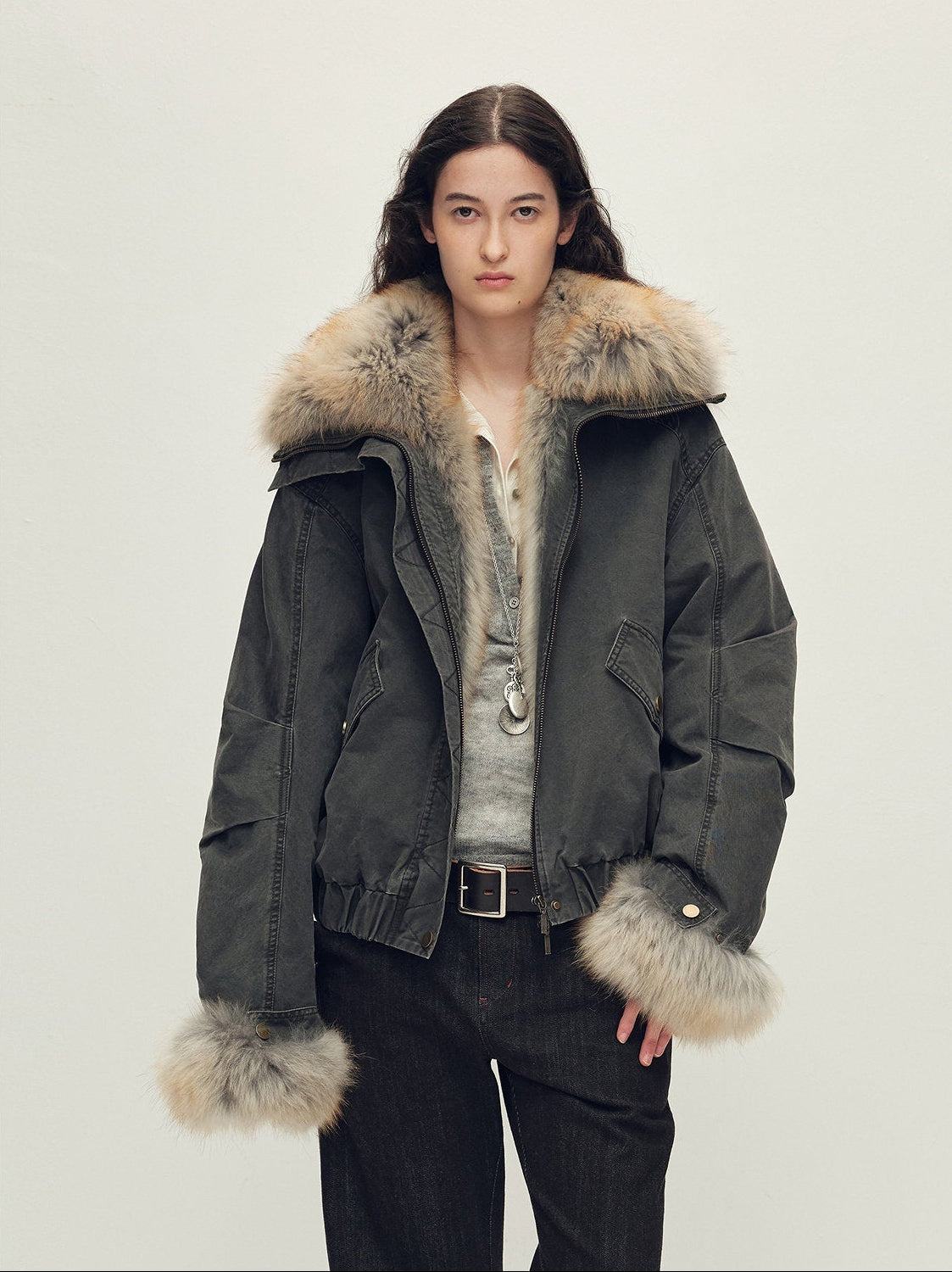 Firelady Fur Women‘s Cropped Fur Parka with Raccoon Fur Trim & 90% Goose Down | Multi - Pocket Utility Style “Nordic Woods” - variant_title