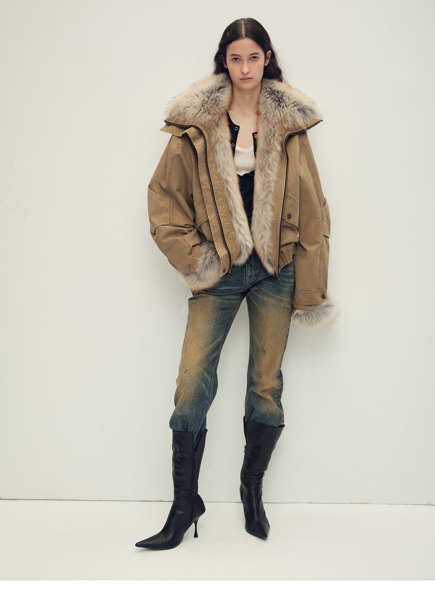 Firelady Fur Women‘s Cropped Fur Parka with Raccoon Fur Trim &amp; 90% Goose Down | Multi - Pocket Utility Style “Nordic Woods” - variant_title