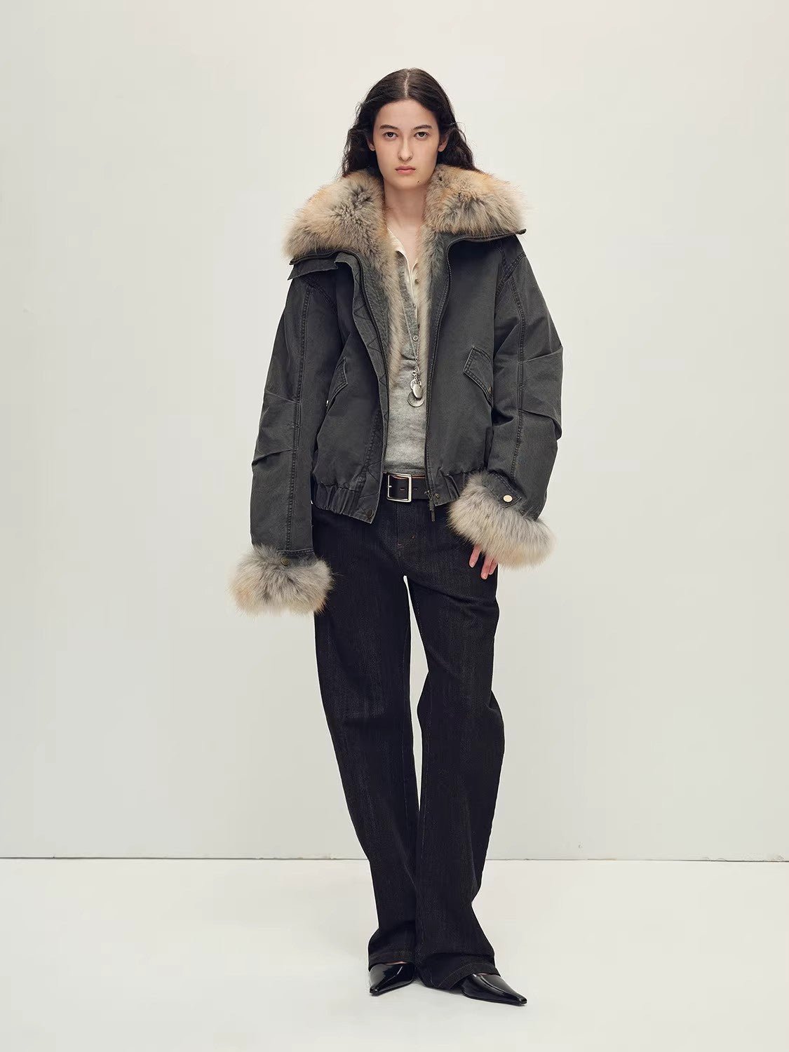 Firelady Fur Women‘s Cropped Fur Parka with Raccoon Fur Trim & 90% Goose Down | Multi - Pocket Utility Style “Nordic Woods” - variant_title