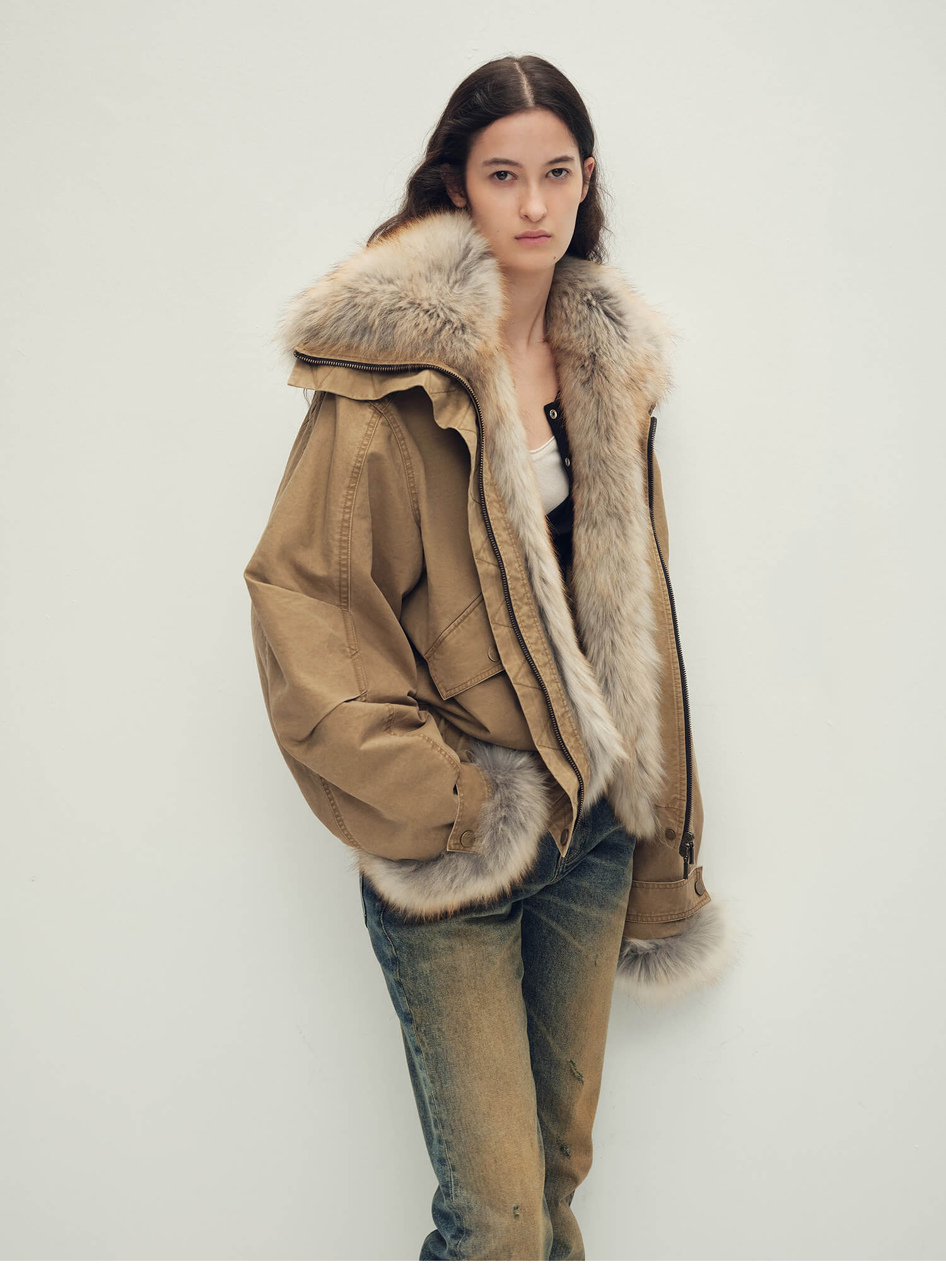 Firelady Fur Women‘s Cropped Fur Parka with Raccoon Fur Trim &amp; 90% Goose Down | Multi - Pocket Utility Style “Nordic Woods”Firelady Fur