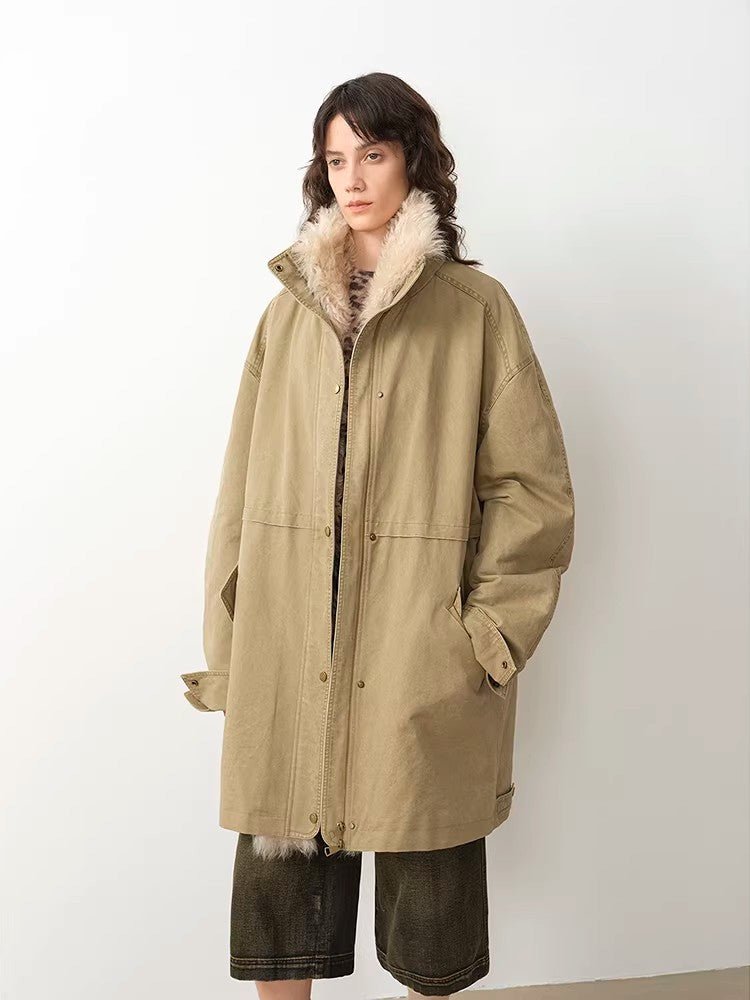 Firelady Fur Women's Denim Down Parka with Detachable Hood & 90% Goose Down - Workwear Style "Cool Denim Fabric" - variant_title