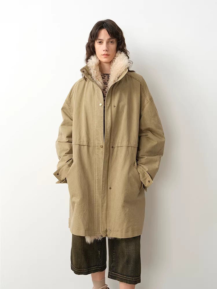 Firelady Fur Women's Denim Down Parka with Detachable Hood & 90% Goose Down - Workwear Style "Cool Denim Fabric" - variant_title