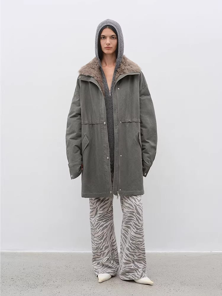 Firelady Fur Women's Denim Down Parka with Detachable Hood &amp; 90% Goose Down - Workwear Style "Cool Denim Fabric" - variant_title