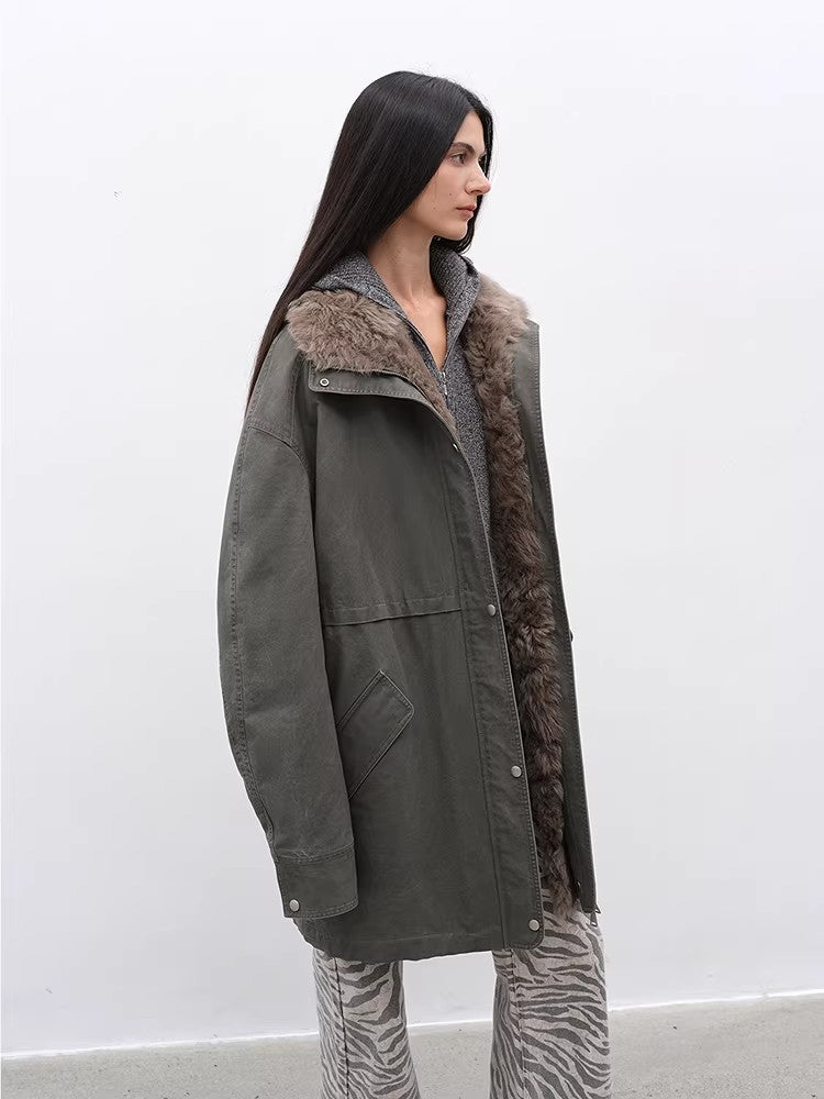 Firelady Fur Women's Denim Down Parka with Detachable Hood &amp; 90% Goose Down - Workwear Style "Cool Denim Fabric" - variant_title
