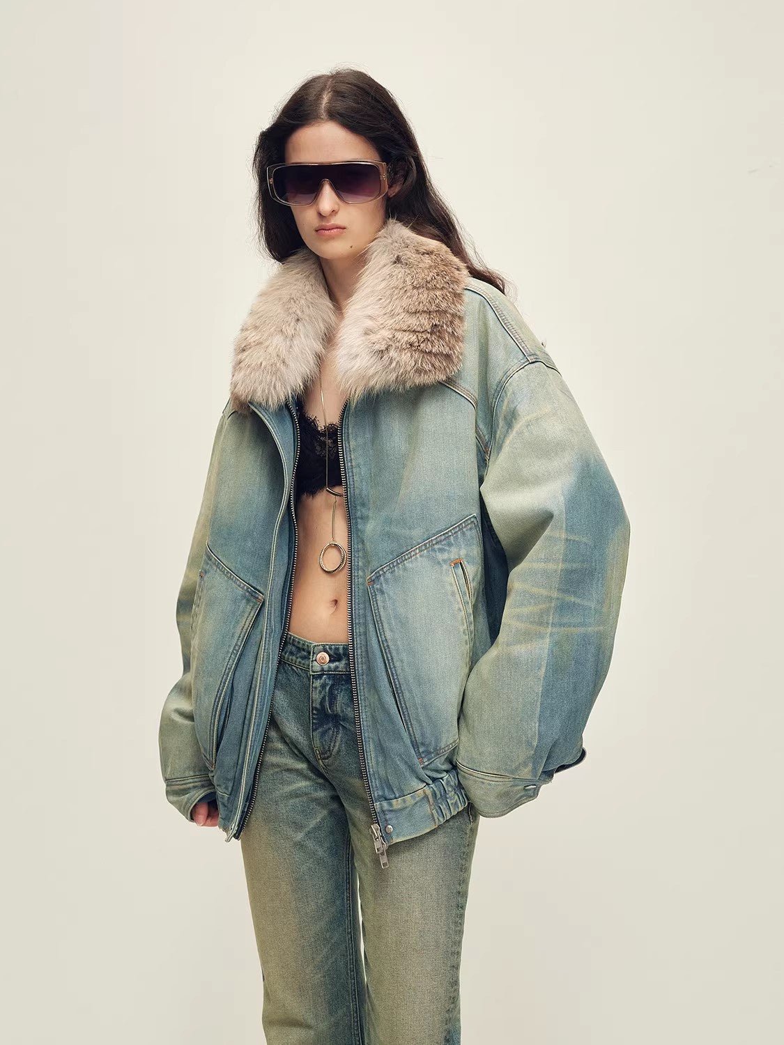 Firelady Fur Women's Denim Parka with SAGAFURS Fox Fur Collar "Warm Mist Glass" - variant_title