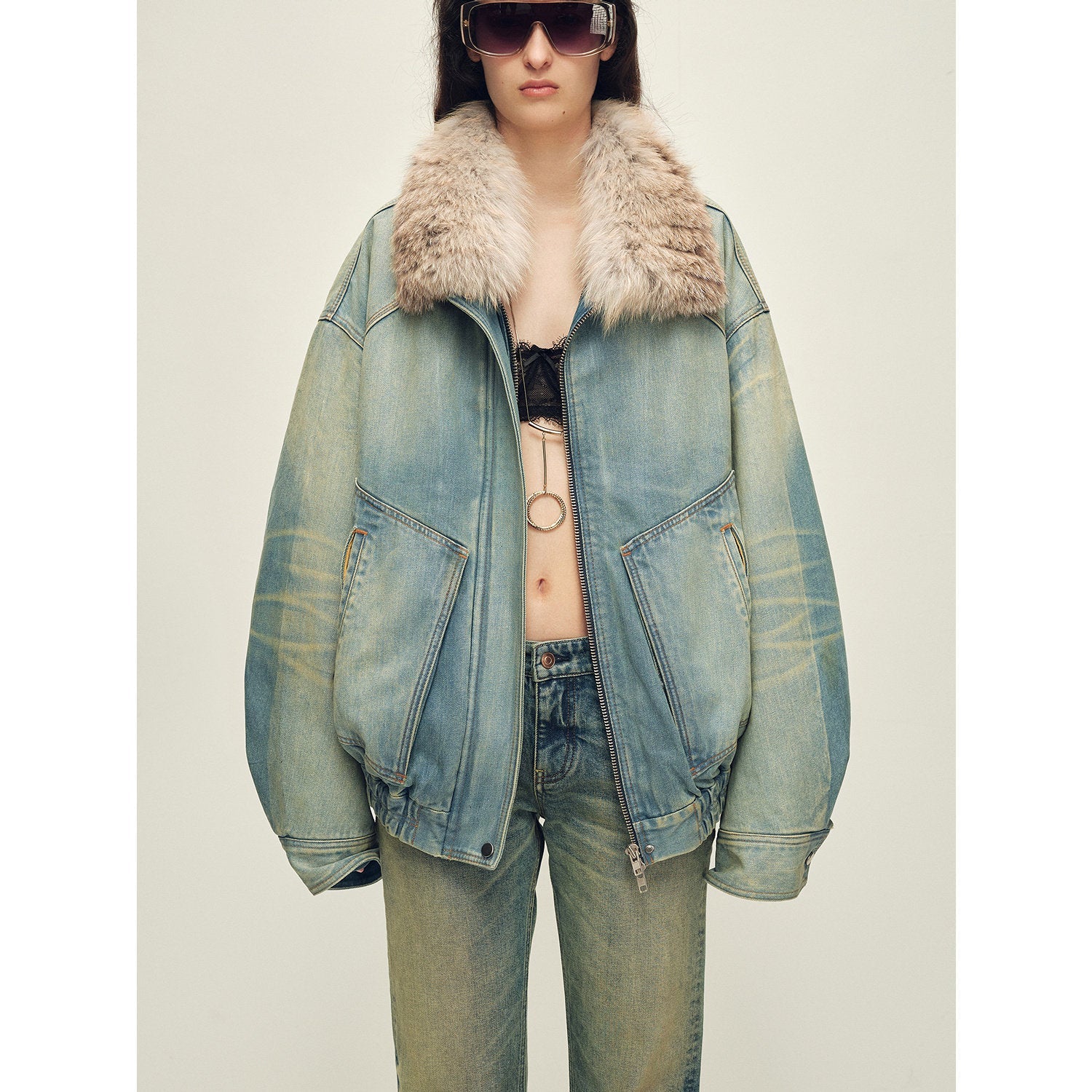 Firelady Fur Women's Denim Parka with SAGAFURS Fox Fur Collar "Warm Mist Glass" - variant_title