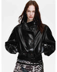 Firelady Fur Women's Double - Breasted Waxed Sheepskin Leather Jacket - Biker Style Short Coat with Belt "Heartbeat Radio" - variant_title