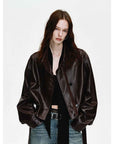 Firelady Fur Women's Double - Breasted Waxed Sheepskin Leather Jacket - Biker Style Short Coat with Belt "Heartbeat Radio" - variant_title