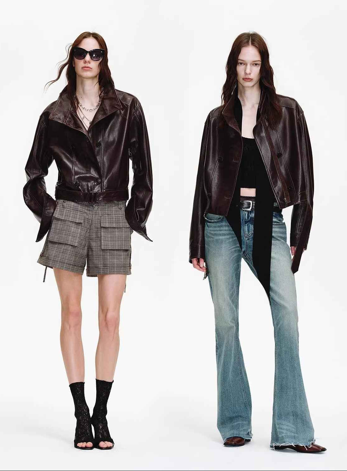 Firelady Fur Women's Double - Breasted Waxed Sheepskin Leather Jacket - Biker Style Short Coat with Belt "Heartbeat Radio" - variant_title