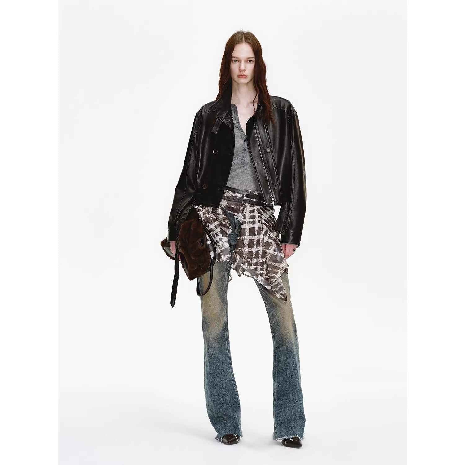 Firelady Fur Women's Double - Breasted Waxed Sheepskin Leather Jacket - Biker Style Short Coat with Belt "Heartbeat Radio" - variant_title