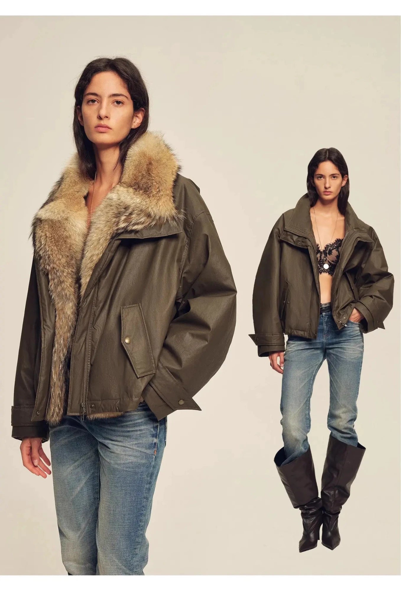 Firelady Fur Women's down fur parka Coyote and Raccoon Fur Collar - “The long night is coming”