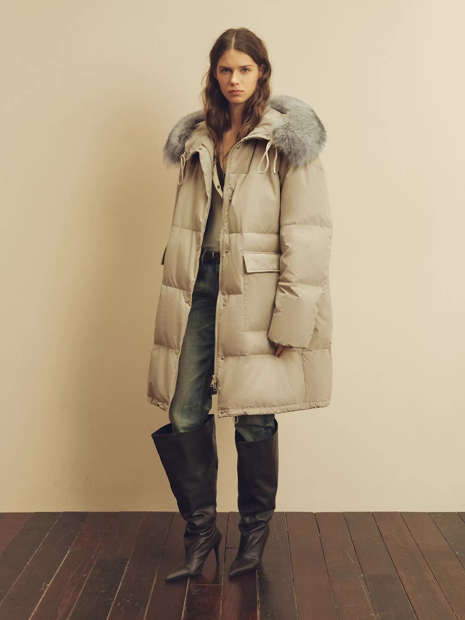 Firelady Fur Women's Down Parka with Detachable Fox Fur Collar &amp; 90% Goose Down "Blue Winter Style" - variant_title