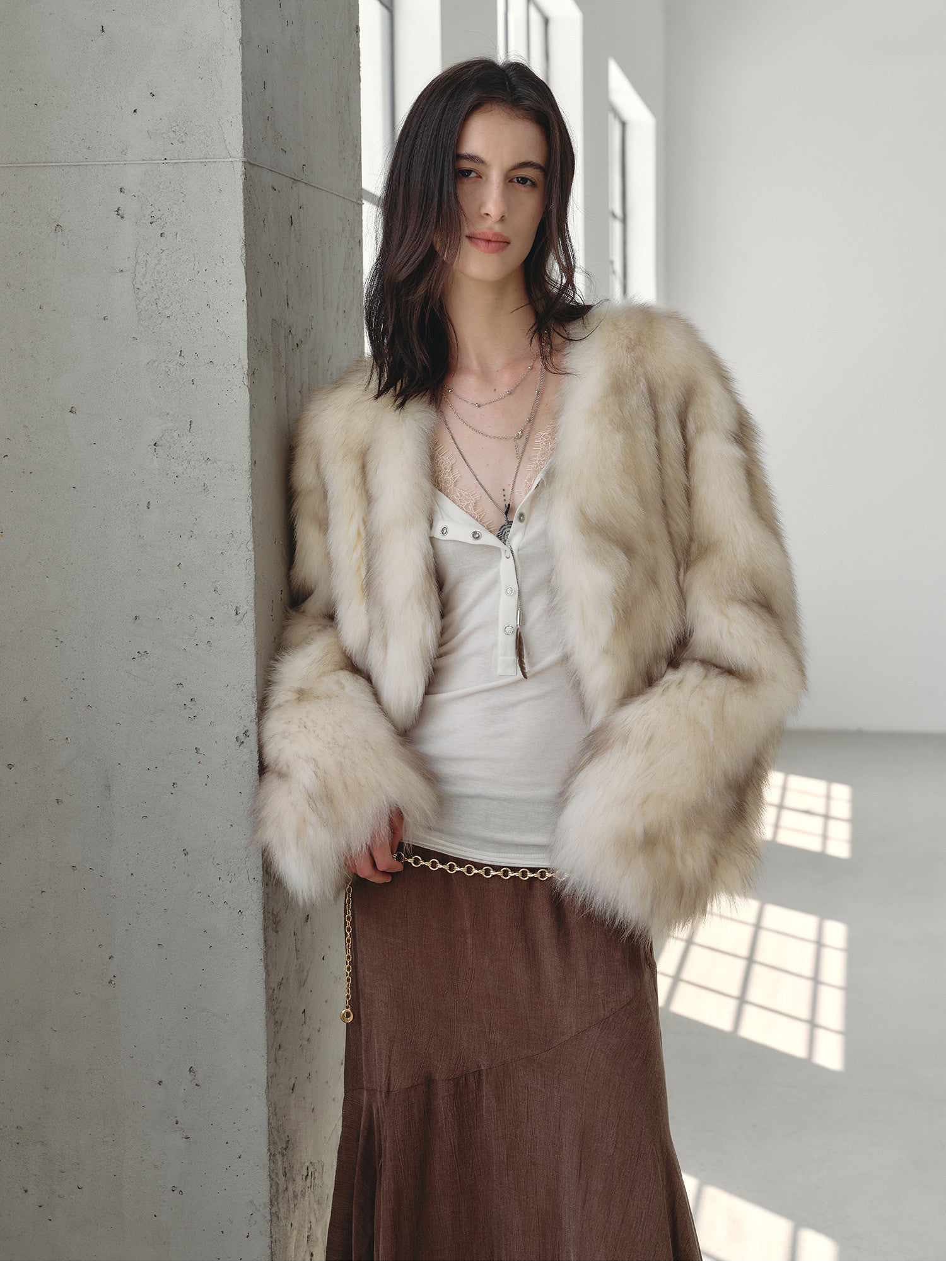 Firelady Fur Women‘s Fox Fur Coat with Hand - Sprayed Ombré Finish | Saga Furs, V - Neck Design"Gone with the Wind" - variant_title