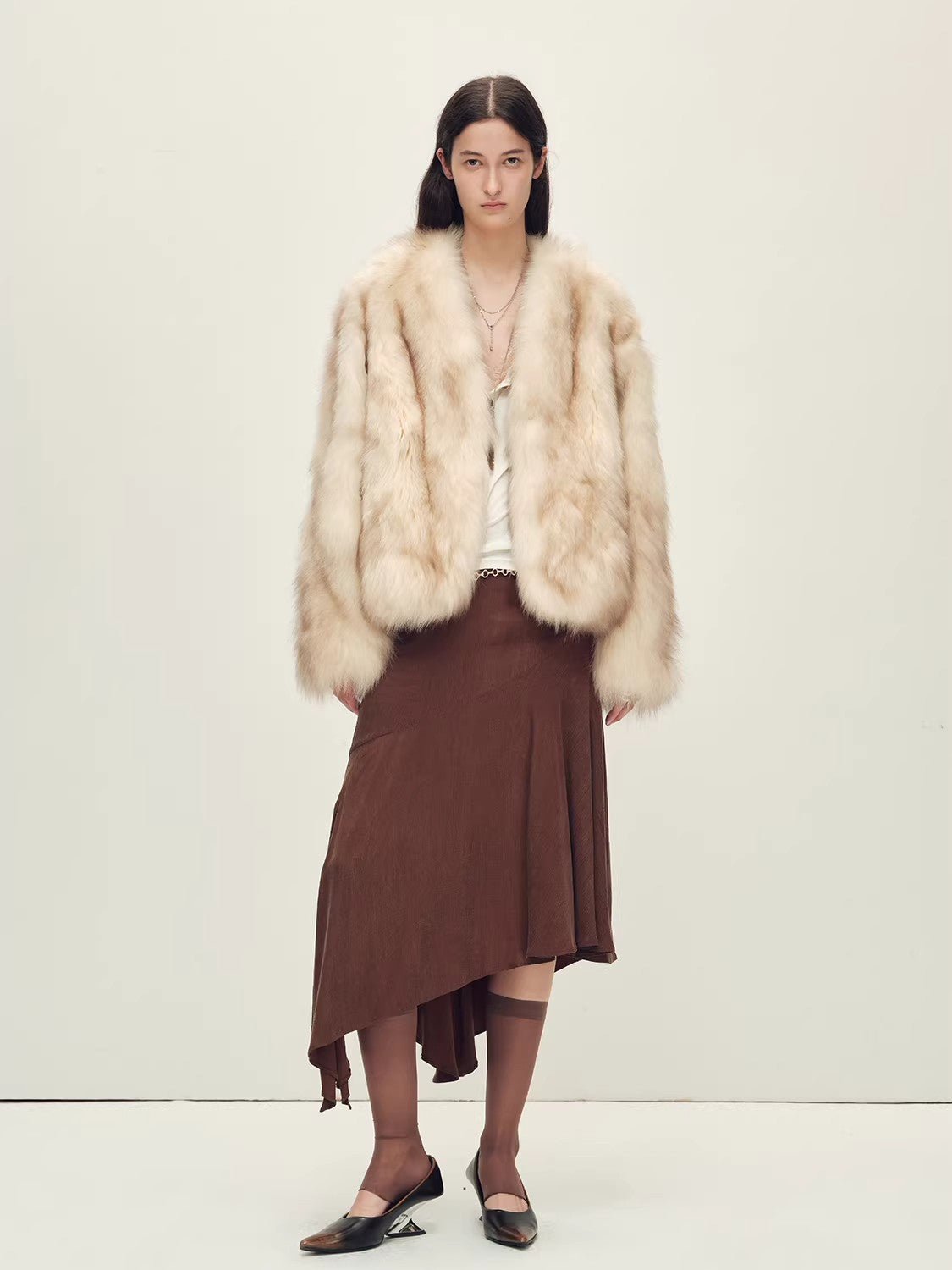 Firelady Fur Women‘s Fox Fur Coat with Hand - Sprayed Ombré Finish | Saga Furs, V - Neck Design"Gone with the Wind" - variant_title