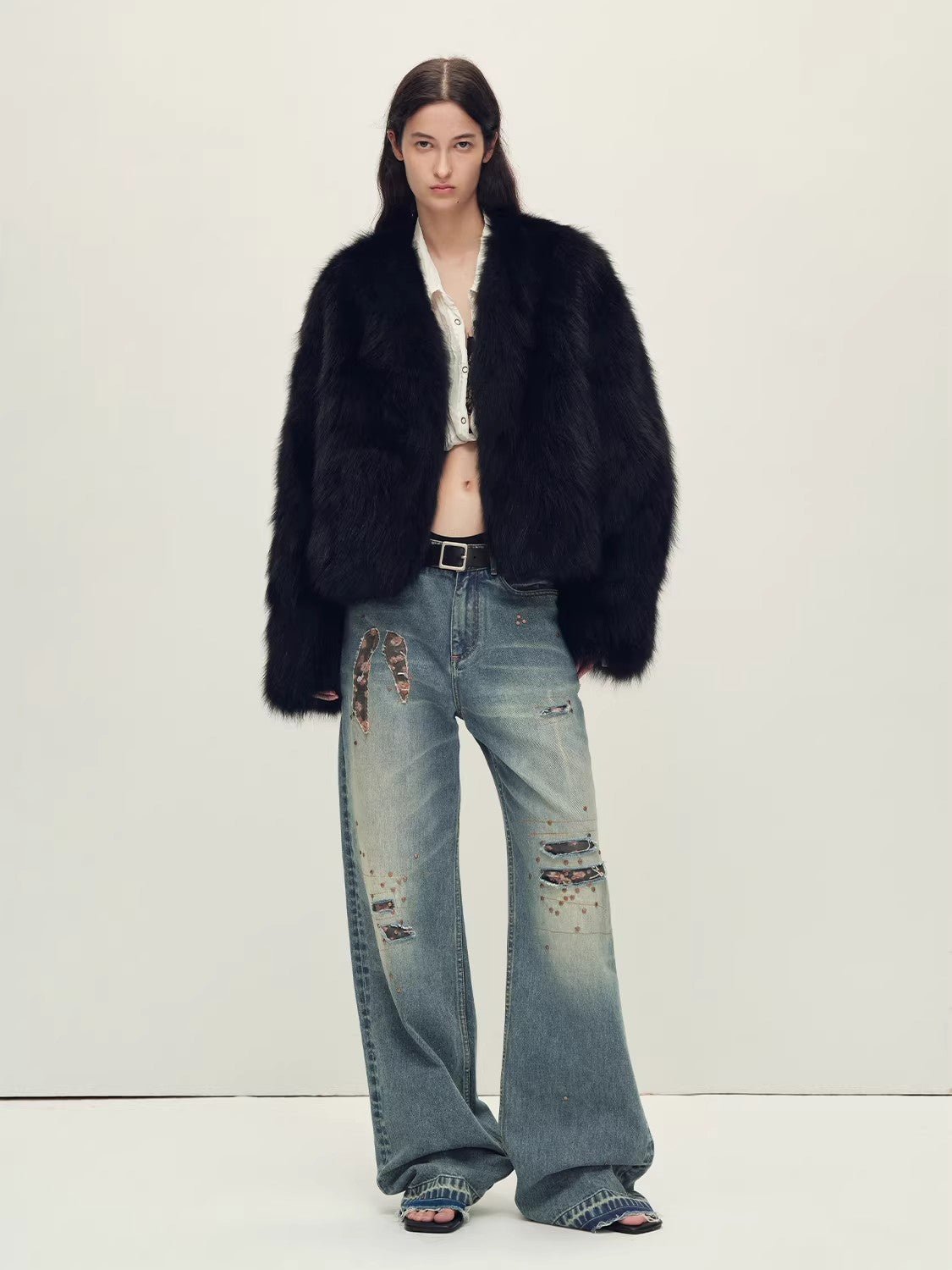 Firelady Fur Women‘s Fox Fur Coat with Hand - Sprayed Ombré Finish | Saga Furs, V - Neck Design"Gone with the Wind" - variant_title