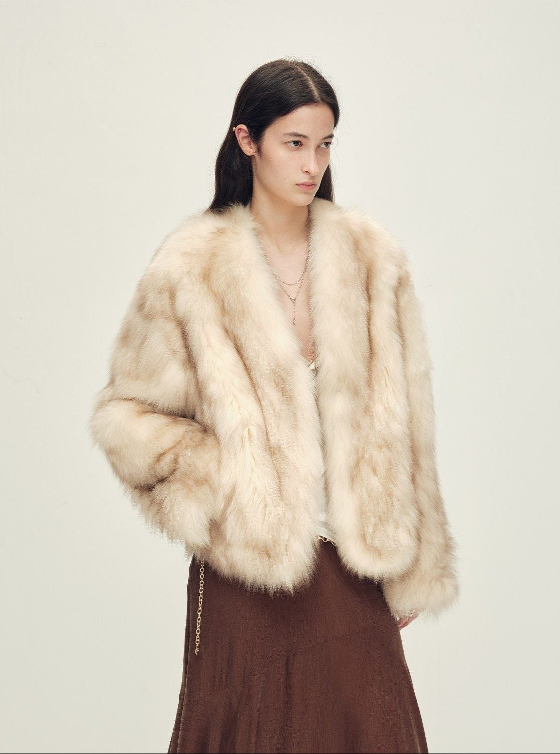Firelady Fur Women‘s Fox Fur Coat with Hand - Sprayed Ombré Finish | Saga Furs, V - Neck Design"Gone with the Wind" - variant_title