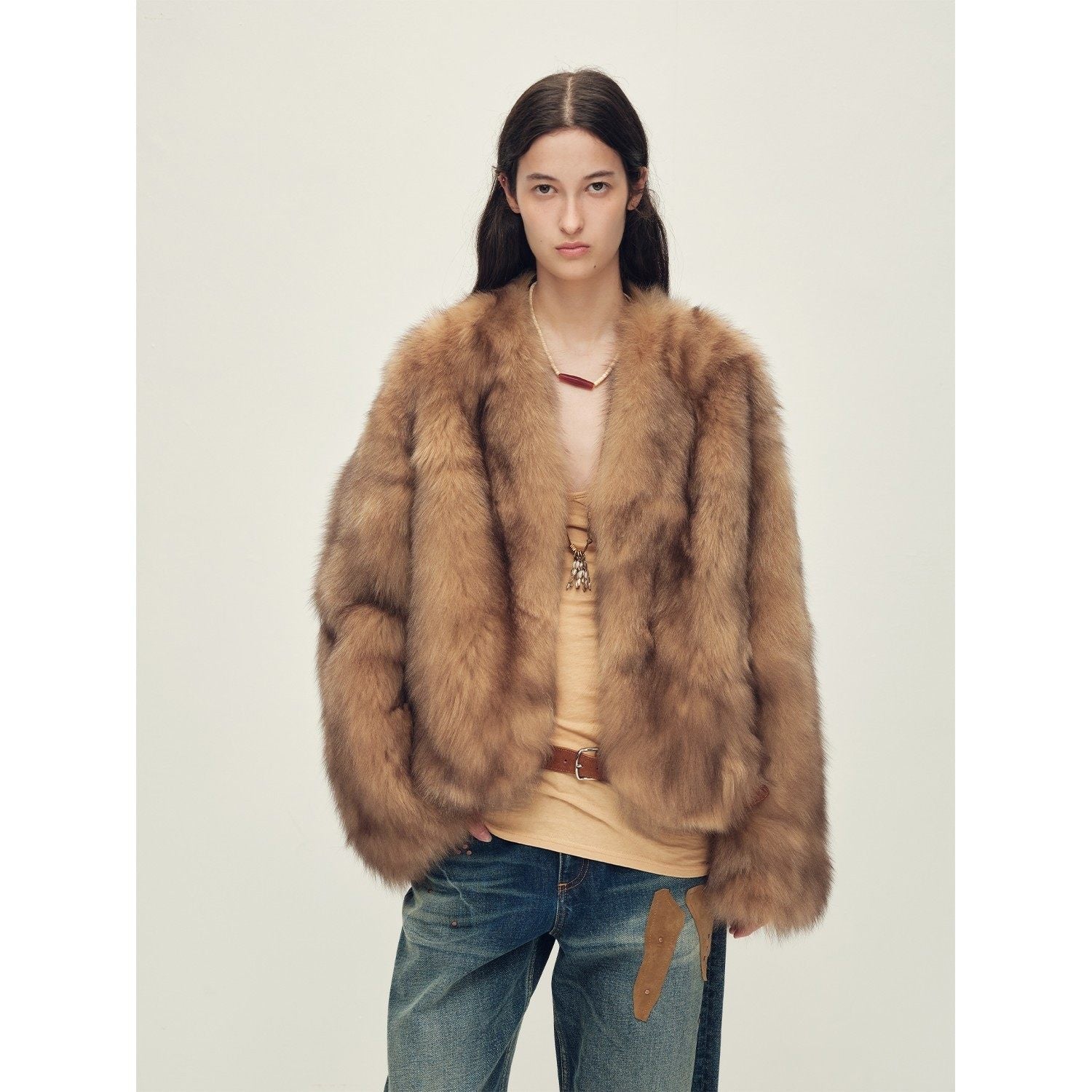 Firelady Fur Women‘s Fox Fur Coat with Hand - Sprayed Ombré Finish | Saga Furs, V - Neck Design"Gone with the Wind" - variant_title