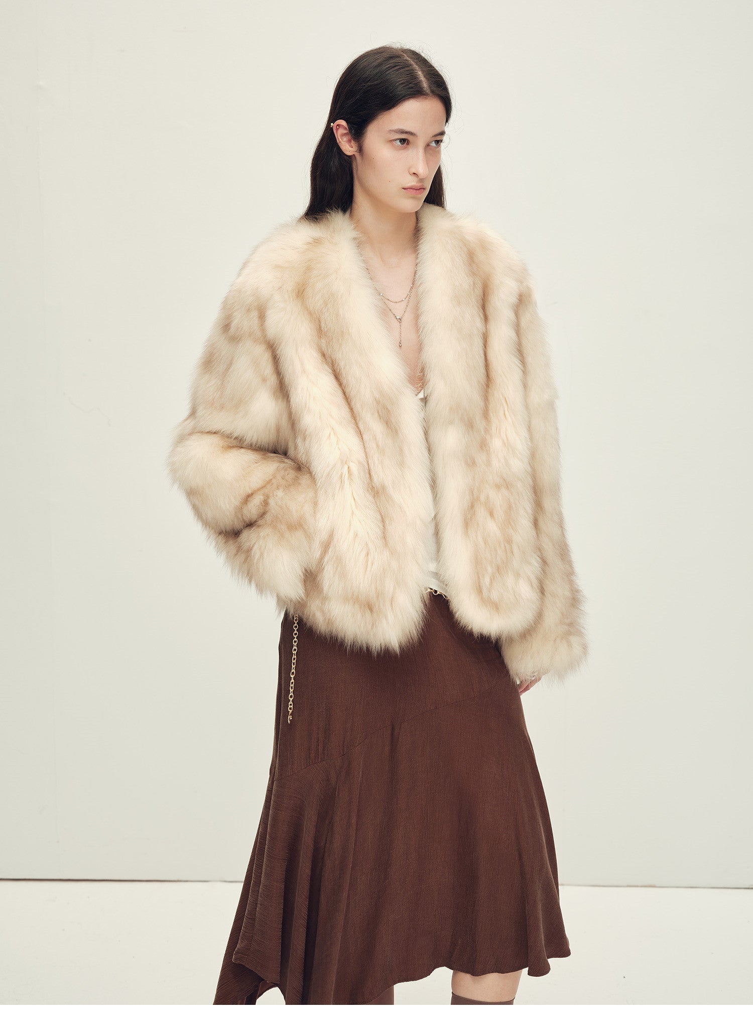 Firelady Fur Women‘s Fox Fur Coat with Hand - Sprayed Ombré Finish | Saga Furs, V - Neck Design"Gone with the Wind" - variant_title
