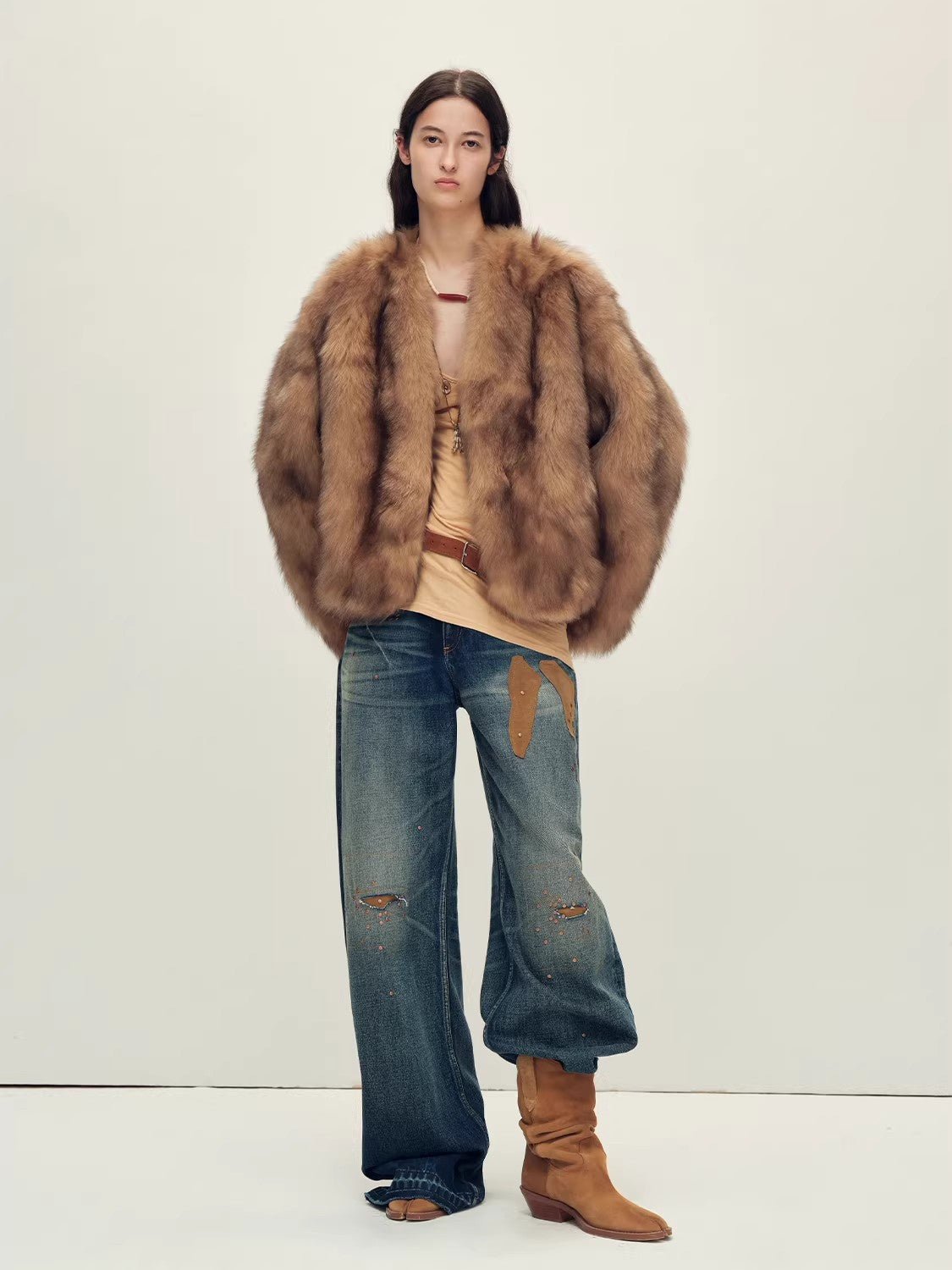 Firelady Fur Women‘s Fox Fur Coat with Hand - Sprayed Ombré Finish | Saga Furs, V - Neck Design"Gone with the Wind" - variant_title