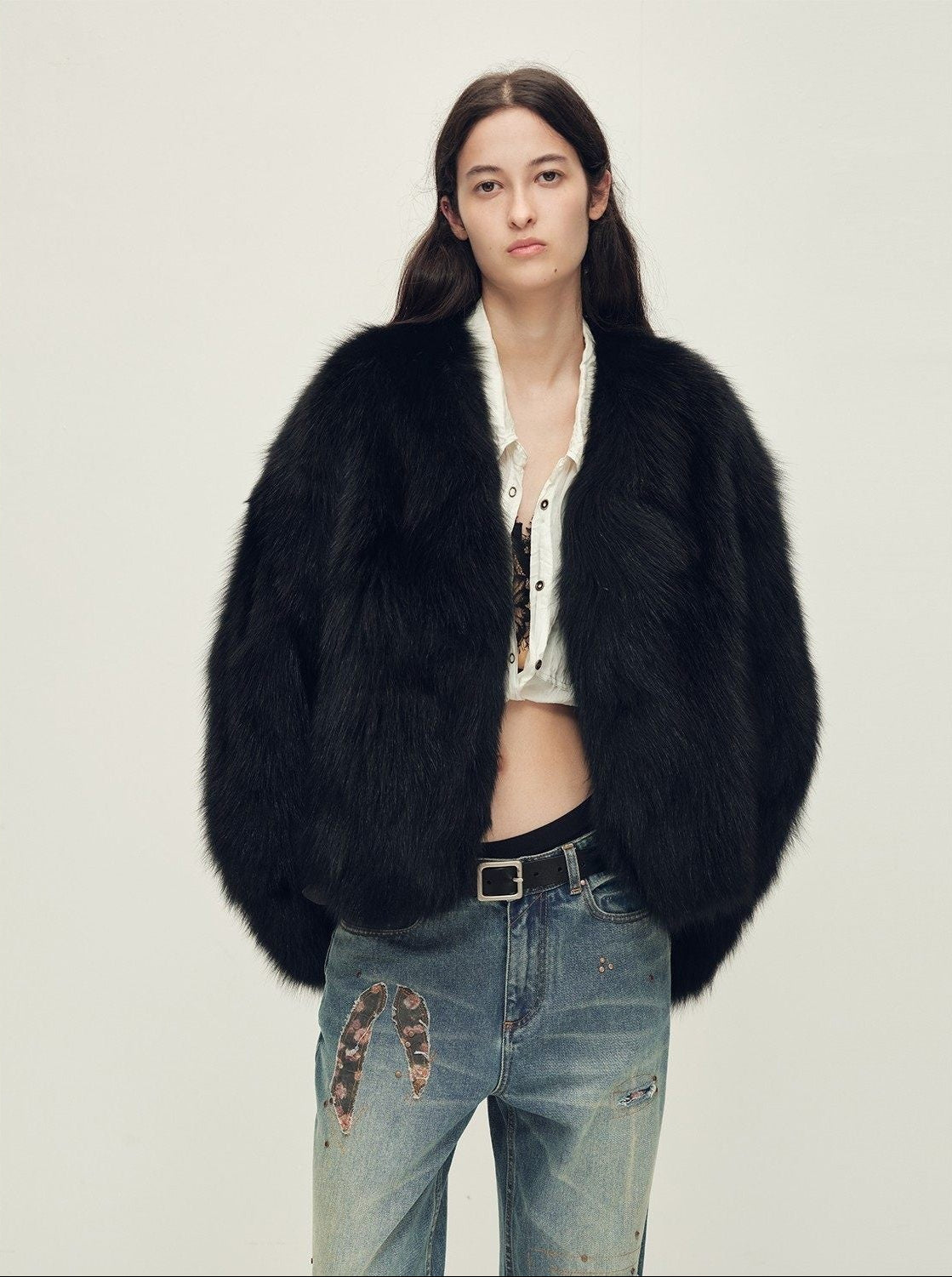 Firelady Fur Women‘s Fox Fur Coat with Hand - Sprayed Ombré Finish | Saga Furs, V - Neck Design"Gone with the Wind" - variant_title