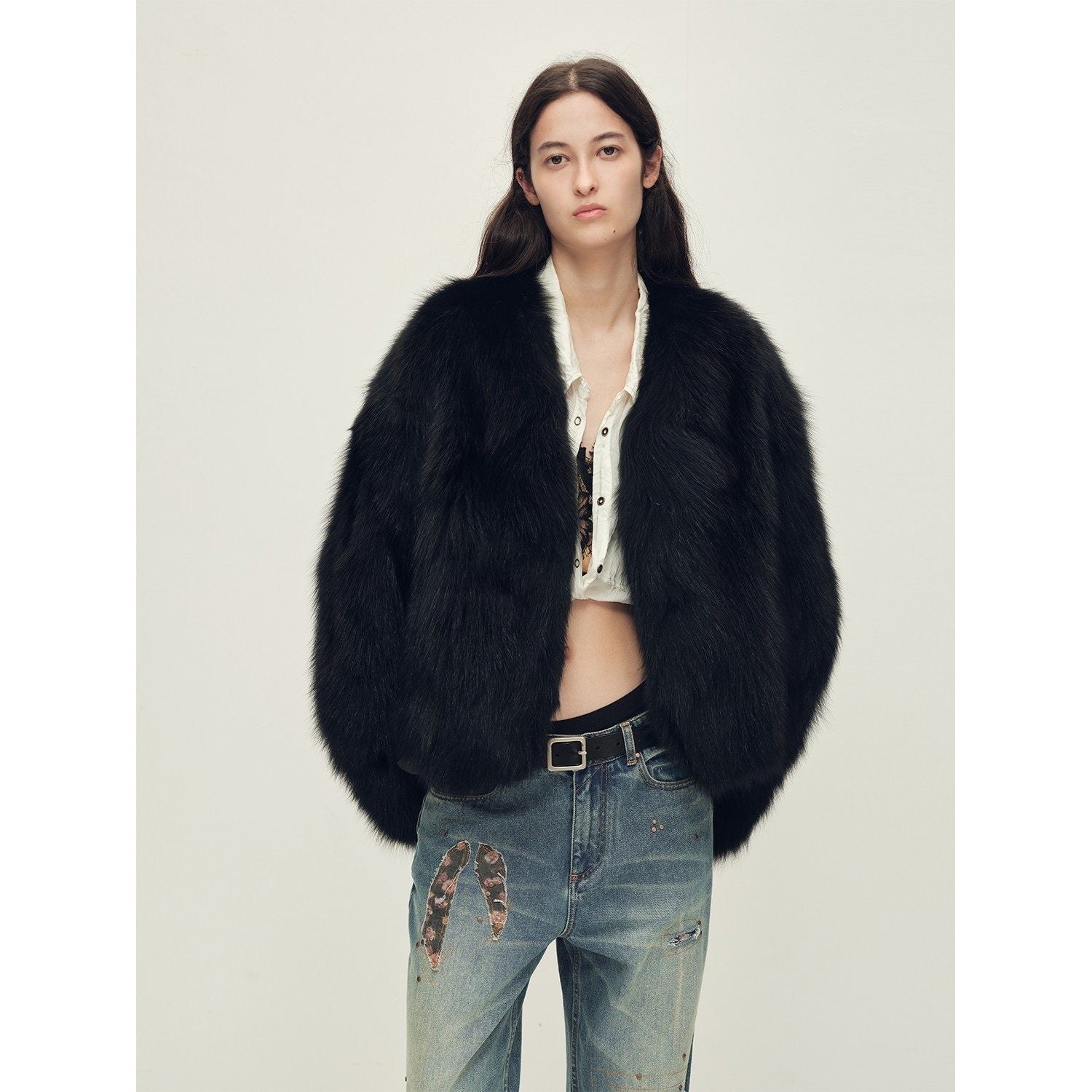 Firelady Fur Women‘s Fox Fur Coat with Hand - Sprayed Ombré Finish | Saga Furs, V - Neck Design"Gone with the Wind" - variant_title